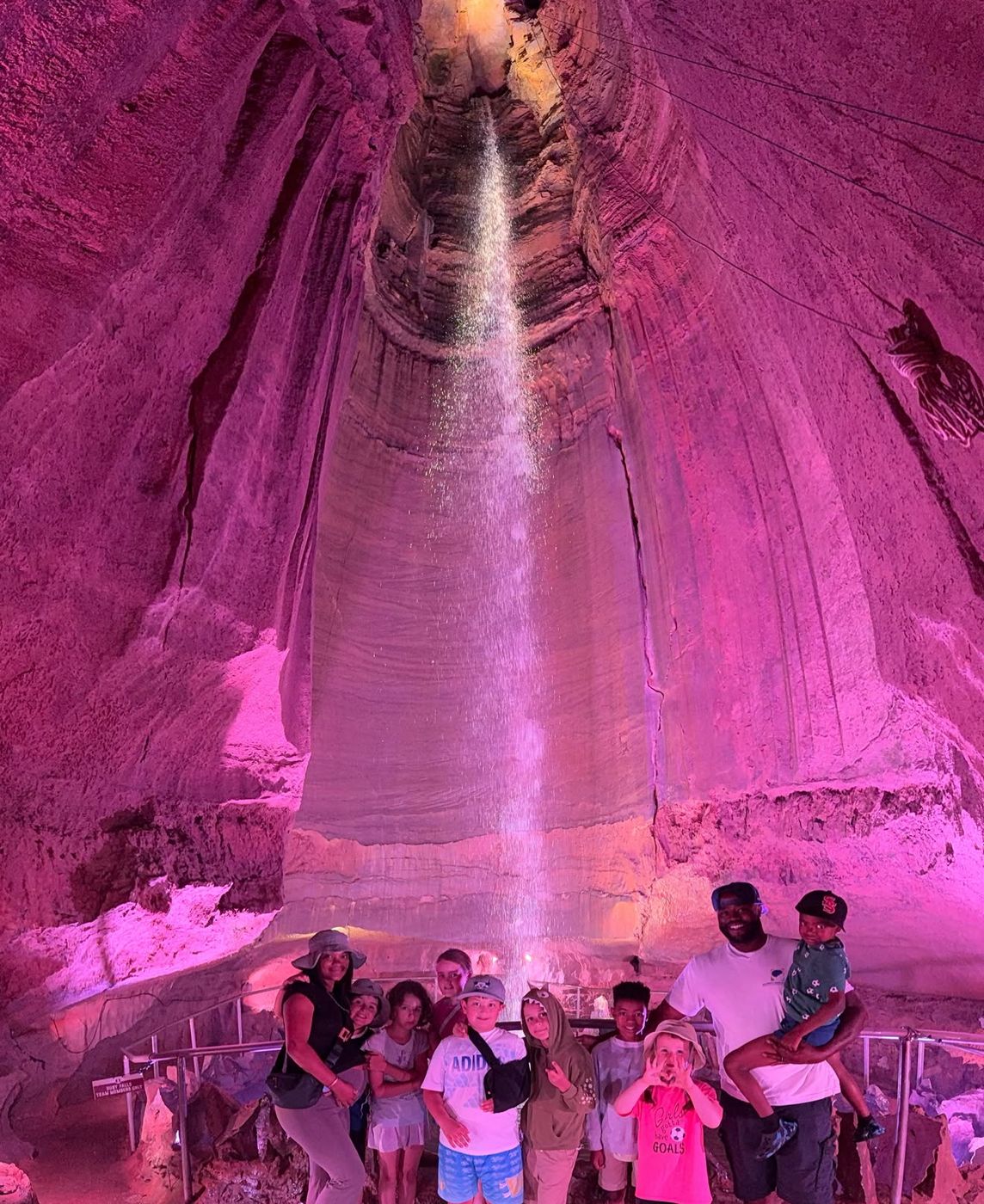 AKL campers and staff at the underground waterfall at Ruby Falls