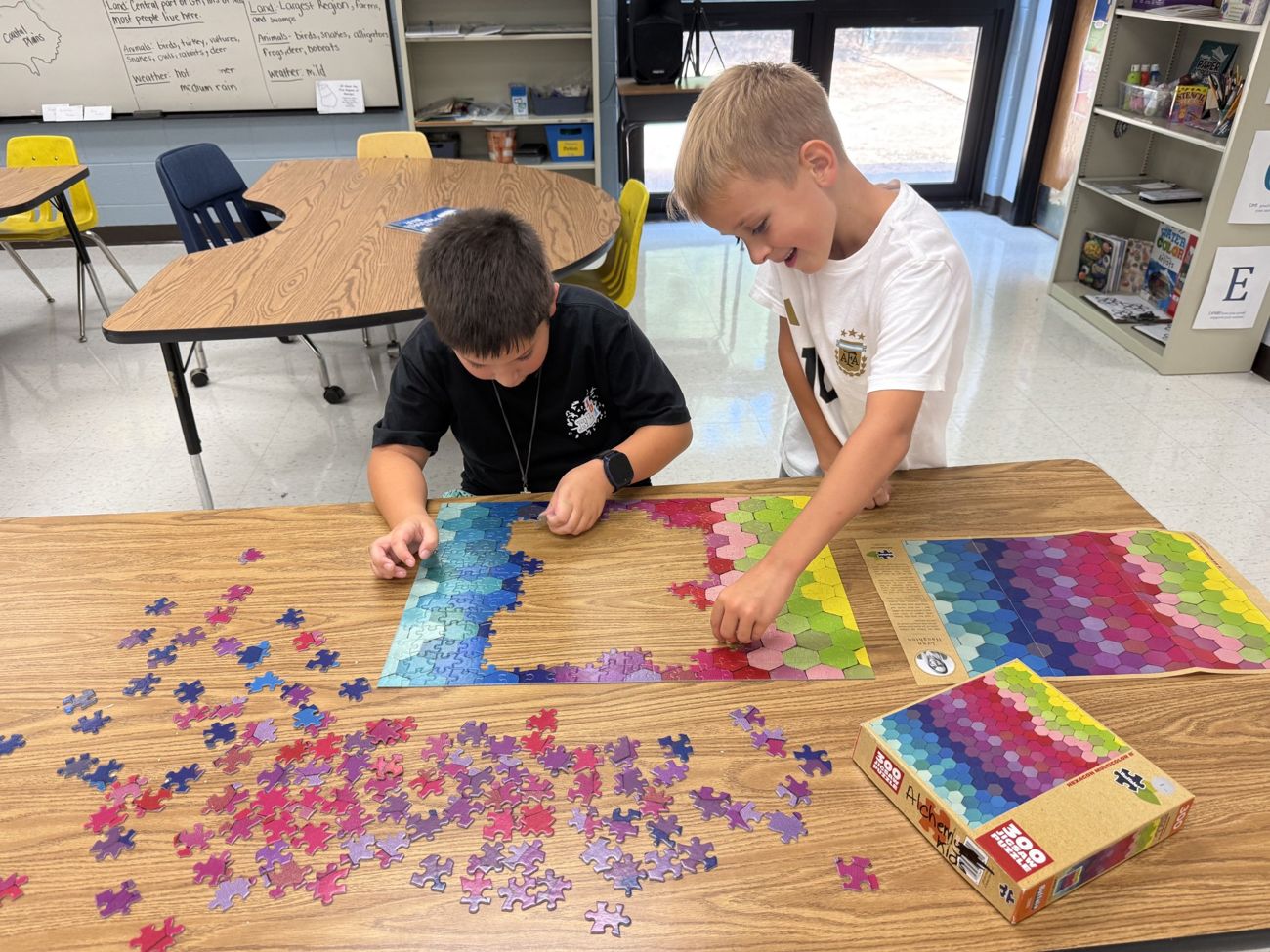 Two students solving a puzzle together