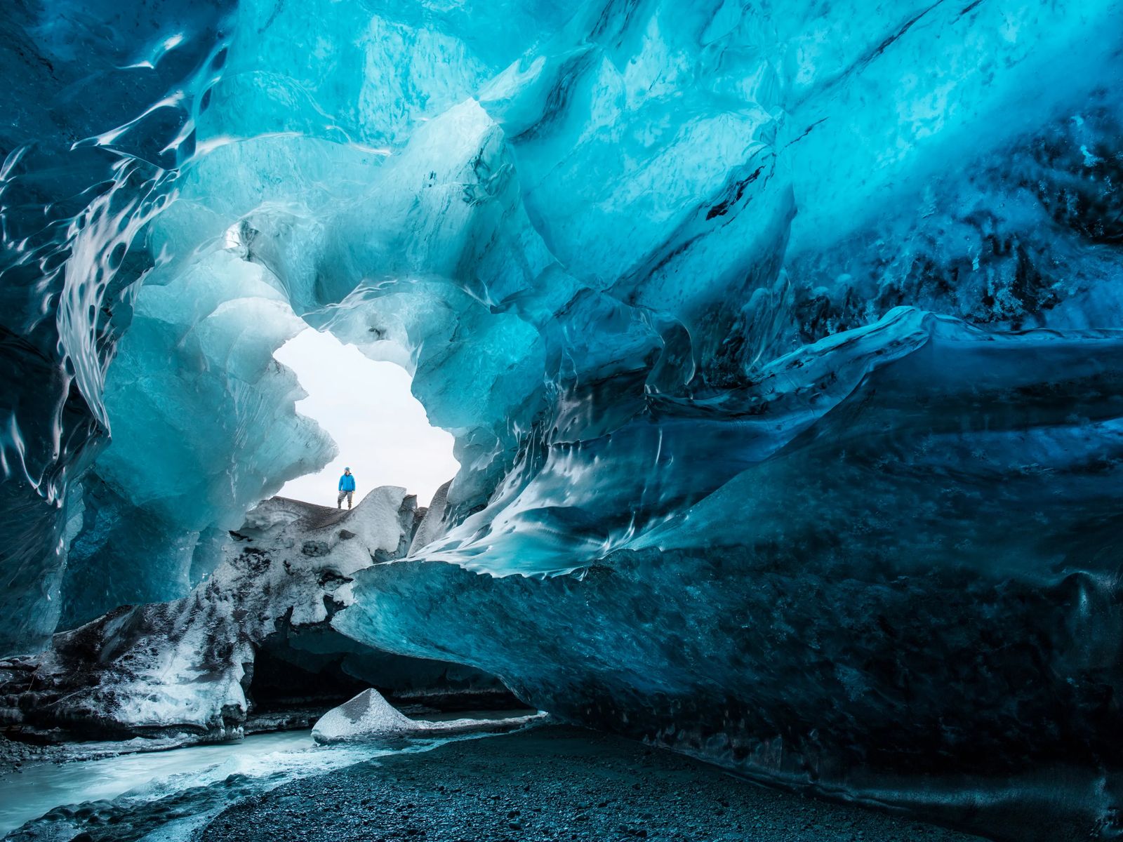 Blue ice cave inside an Icelandic glacier
